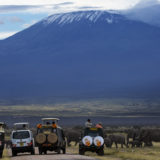 Tourists watching elephants with the backdrop of Mt Kilimanjaro photographed by Clement Kiragu